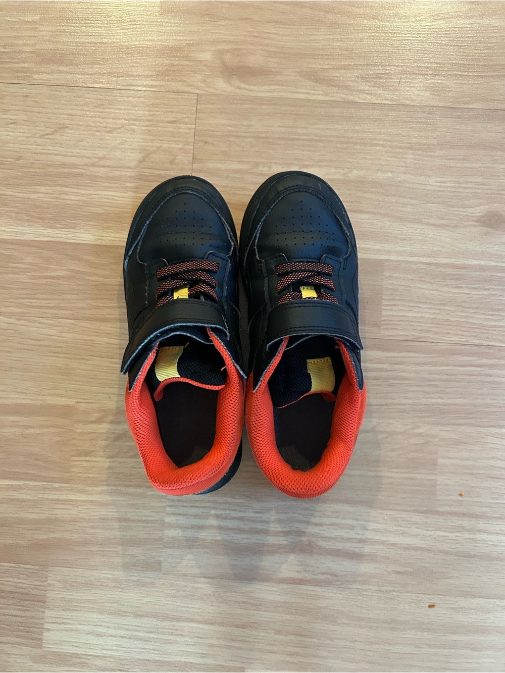 Kids Black Sneakers with Bright Red Lining - Easy-On Athletic Shoes